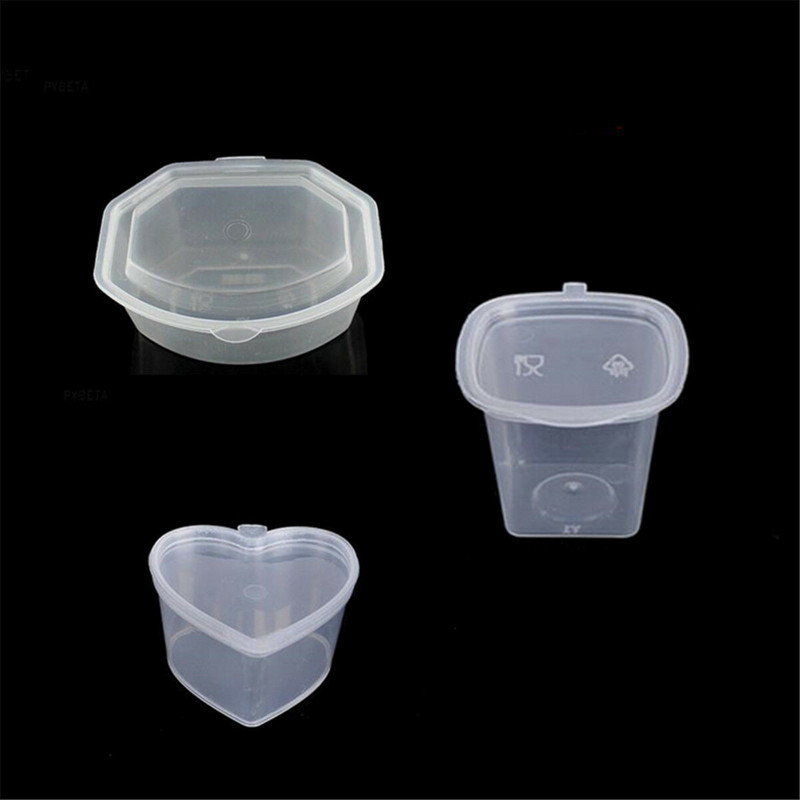 10 X vienreizējās lietošanas salātu mērces uzglabāšanas kastes konteiners ar vākiem 30/50/90 ml 3 forma