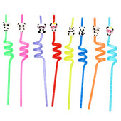 1 vnt Cartoon Panda plastikiniai spiraliniai gėrimo šiaudeliai, naudojami gimtadienio vakarėliui su vyno puodeliu