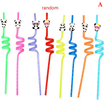 1 vnt Cartoon Panda plastikiniai spiraliniai gėrimo šiaudeliai, naudojami gimtadienio vakarėliui su vyno puodeliu