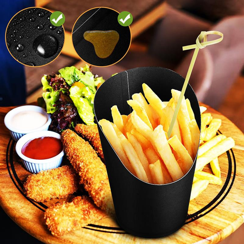 Frī čipsi Vienreizlietojami Paņemt Spainī Konteineri Glabāšanas krūzes Konusi 50gab Olu Papīrs Iepakojums Uzkodas Krūzītes Franču kastītes Vafeles