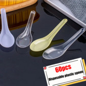 60 vnt Mini vienkartinis šaukštelis Namų virtuvė Skaidrus plastikinis vienkartinis sriubos šaukštai Virtuvės įrankis želė ledų desertų užkandžiui