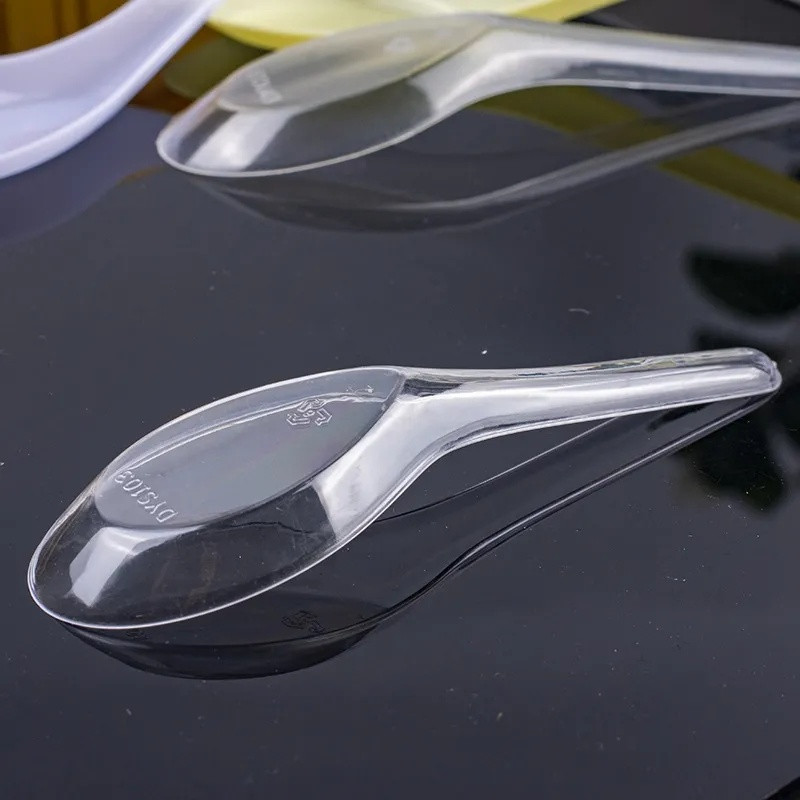 60 vnt Mini vienkartinis šaukštelis Namų virtuvė Skaidrus plastikinis vienkartinis sriubos šaukštai Virtuvės įrankis želė ledų desertų užkandžiui