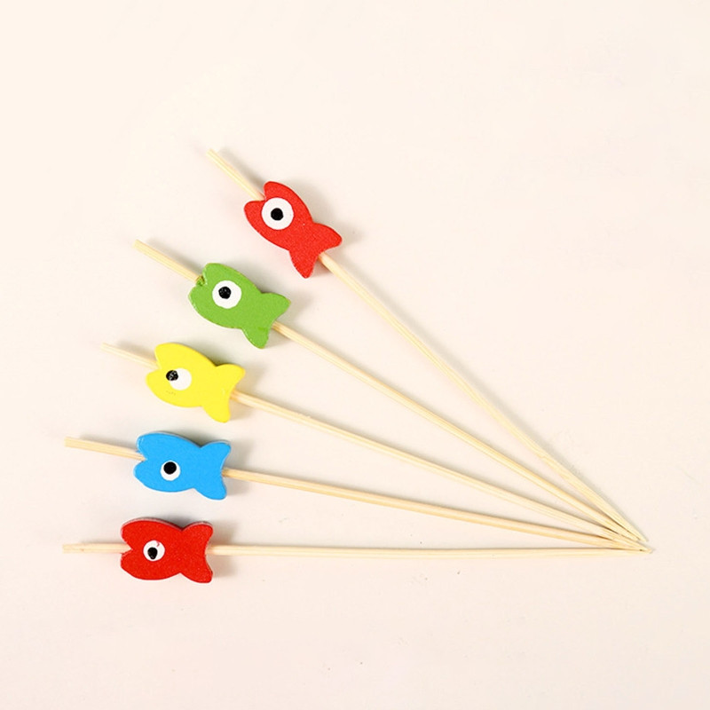 A0KE vienkartinės bambuko vaisių lazdelės Tortų lazdelės gėrimų lazdelės vaisių šakutės kokteilių dantų krapštukai desertinės salotos lazdelės žuvies formos