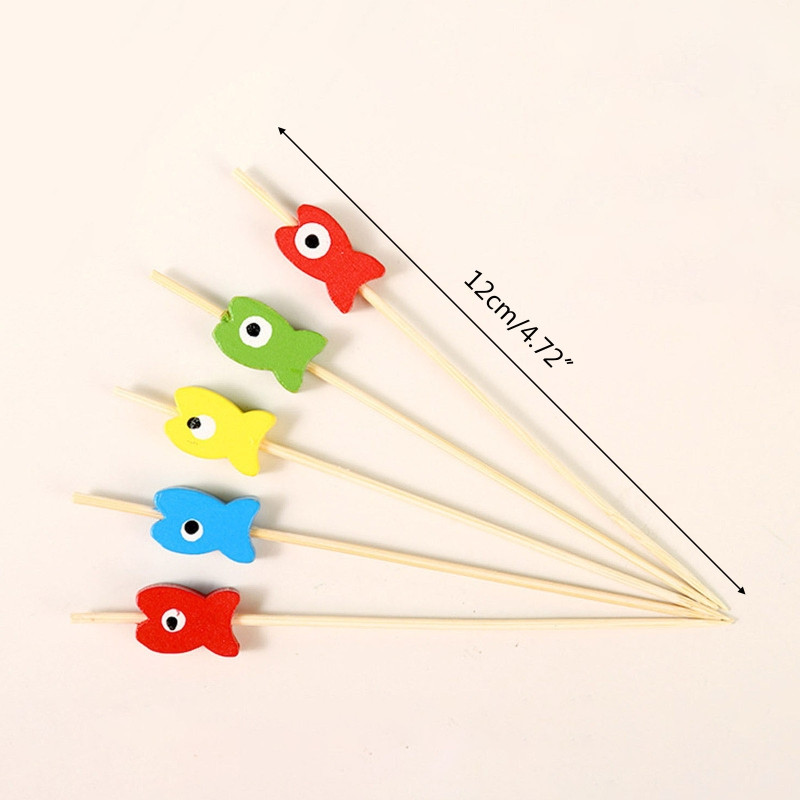 A0KE vienkartinės bambuko vaisių lazdelės Tortų lazdelės gėrimų lazdelės vaisių šakutės kokteilių dantų krapštukai desertinės salotos lazdelės žuvies formos