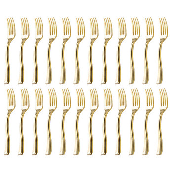 24PCS Пластмасови лъжици за еднократна употреба Златни комплект мини лъжици Пластмасови имитиращи метални прибори за барбекю парти пикник Кухненски прибори