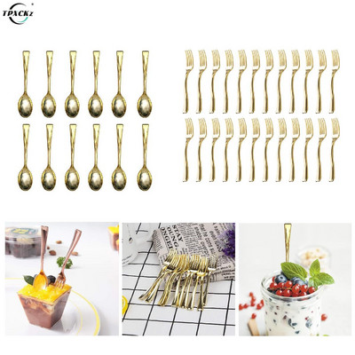 24 de bucăți linguri de unică folosință din plastic, set de mini linguri auriu, tacâmuri din plastic imitate de metal pentru grătar, petreceri, picnic, ustensile de bucătărie