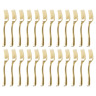 24 vnt. plastikiniai vienkartiniai šaukštai Auksinių mini šaukštų rinkinys iš plastiko imituojančių metalo stalo įrankių, skirtų kepsninės vakarėliui iškylai virtuvės reikmenys