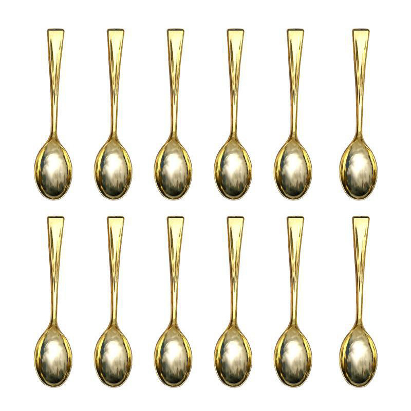 24 vnt. plastikiniai vienkartiniai šaukštai Auksinių mini šaukštų rinkinys iš plastiko imituojančių metalo stalo įrankių, skirtų kepsninės vakarėliui iškylai virtuvės reikmenys