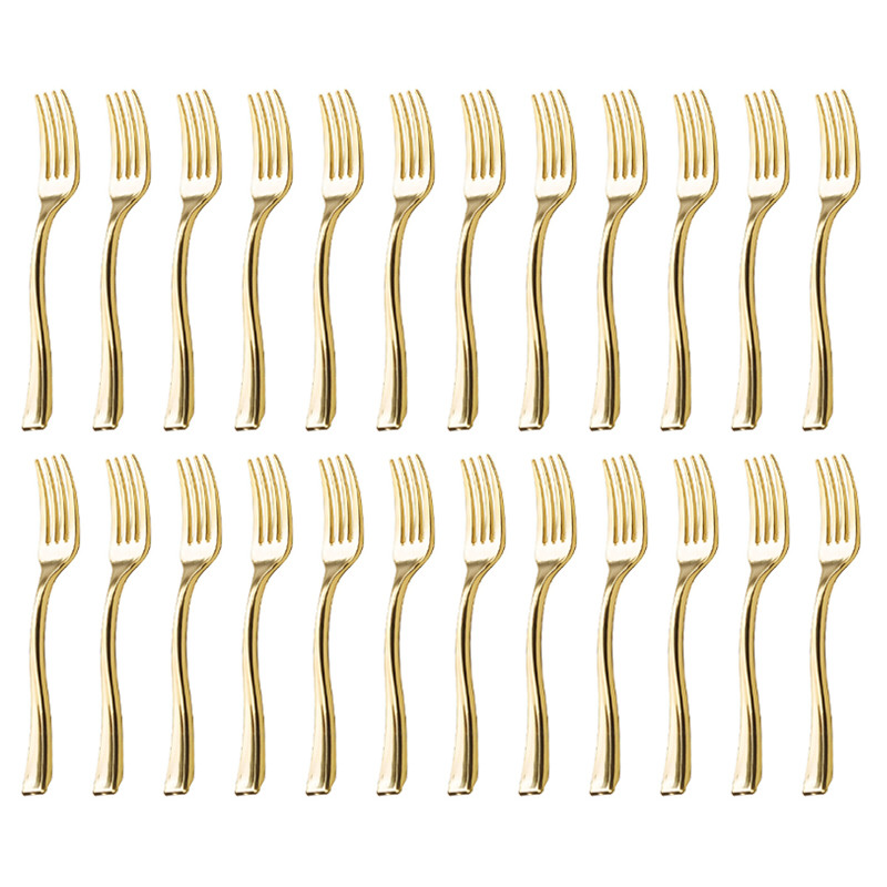 24 vnt. plastikiniai vienkartiniai šaukštai Auksinių mini šaukštų rinkinys iš plastiko imituojančių metalo stalo įrankių, skirtų kepsninės vakarėliui iškylai virtuvės reikmenys