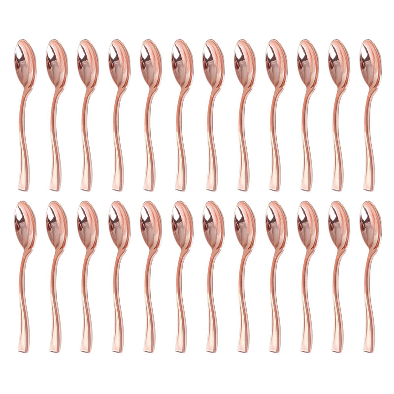 24 vnt. plastikiniai vienkartiniai šaukštai Auksinių mini šaukštų rinkinys iš plastiko imituojančių metalo stalo įrankių, skirtų kepsninės vakarėliui iškylai virtuvės reikmenys