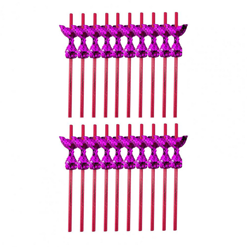 20 de bucăți paie cu coadă de sirenă, hârtie de petrecere, paie ecologice sigure pentru accesorii pentru petreceri tematice de sirene