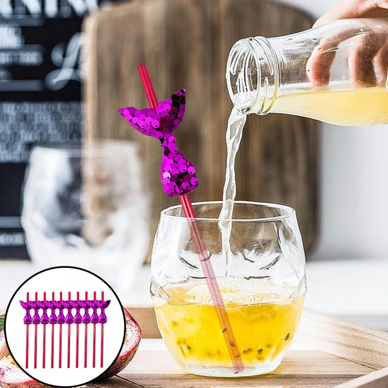 20 de bucăți paie cu coadă de sirenă, hârtie de petrecere, paie ecologice sigure pentru accesorii pentru petreceri tematice de sirene