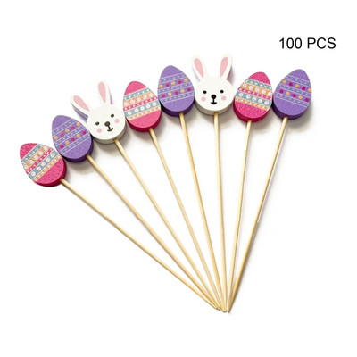 100 db/csomag Gyümölcspálcika Online Celebrity Húsvéti Nyuszi és Tojásfesztivál Húrujjvilla Gyümölcsfüzér bambusz villa B03E