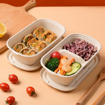 10 бр. 1000 мл кутия за обяд за еднократна употреба Хартия за микровълнова печка Bento Box Съхранение на храна Плодове Хамбургер Пекарни Контейнери Офис Опаковка Храна