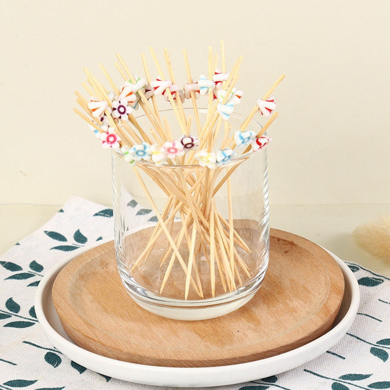 100 vnt bambuko vienkartiniai maisto krapštukai Desertas švediškas stalas vaisių salotos šakutės pyragas bandelės vakarėlis daržovių lazdelės kokteilių dantų krapštukai