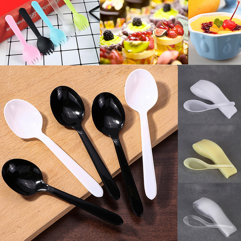 50 vnt. plastikiniai šaukštai vienkartiniai skaidrūs šaukštai sriubos šaukštai želė ledams desertų užkandžių virtuvei