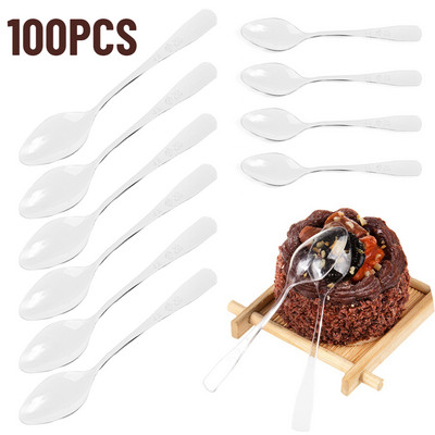 100PCS Мини прозрачни пластмасови лъжици Еднократни десертни лъжици Прибори за хранене Лъжици Предястие Желе Лъжица за сладолед Еднократни прибори