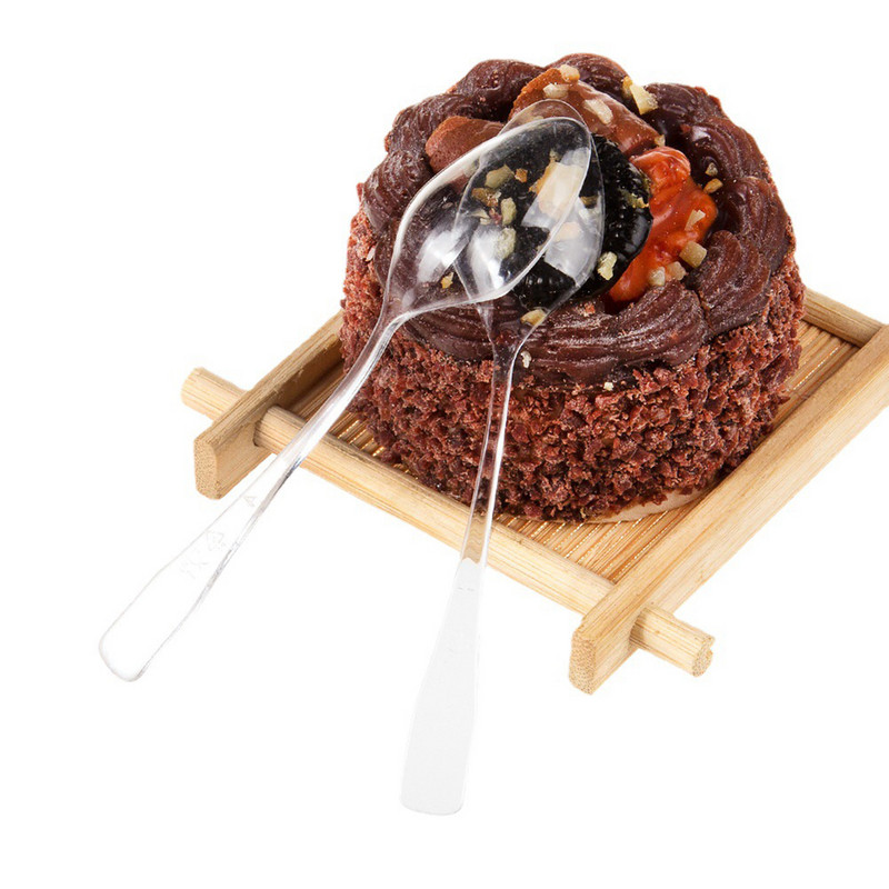 100 vnt Mini skaidraus plastiko šaukštai vienkartiniai desertiniai šaukštai stalo reikmenys šaukštai užkandis želė ledų kaušelis vienkartiniai indai