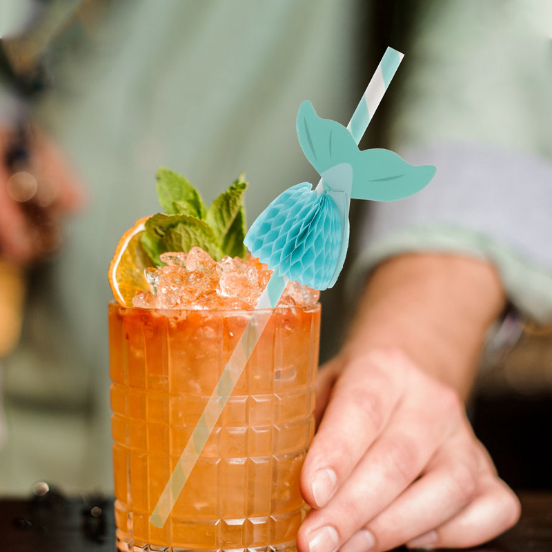 50 de bucăți paie hawaiane pentru petrecere la piscină paie de cocktail sirenă în formă de fagure de miere paie de hârtie pentru decorare cocktailuri