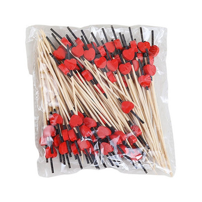 100 vienetų vienkartinis bambuko maisto iešmas Maisto rinkinys savitarnos pyragaičiai vaisiai šakutės vakarėlis pyragas desertas salotos pagaliukas širdies formos 667A