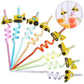 8db Hasznos szívószálak Imádnivaló szívószálak Újrafelhasználható, igényes formájú kotrógép Bulldózer dekor buli szívószálak