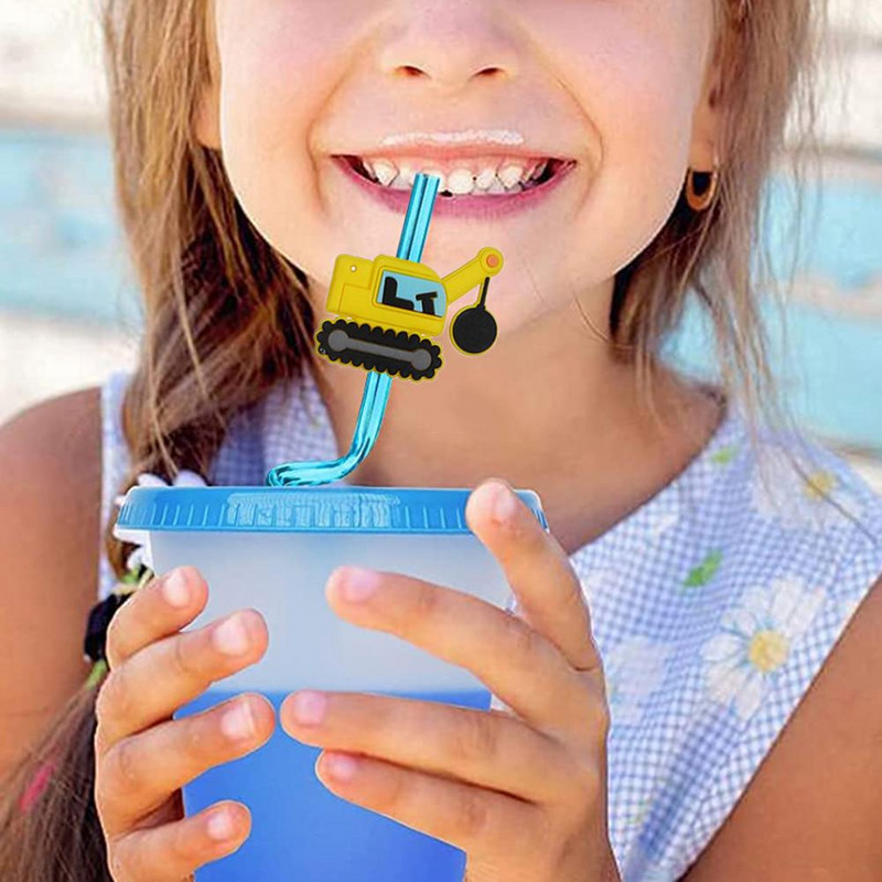 8db Hasznos szívószálak Imádnivaló szívószálak Újrafelhasználható, igényes formájú kotrógép Bulldózer dekor buli szívószálak