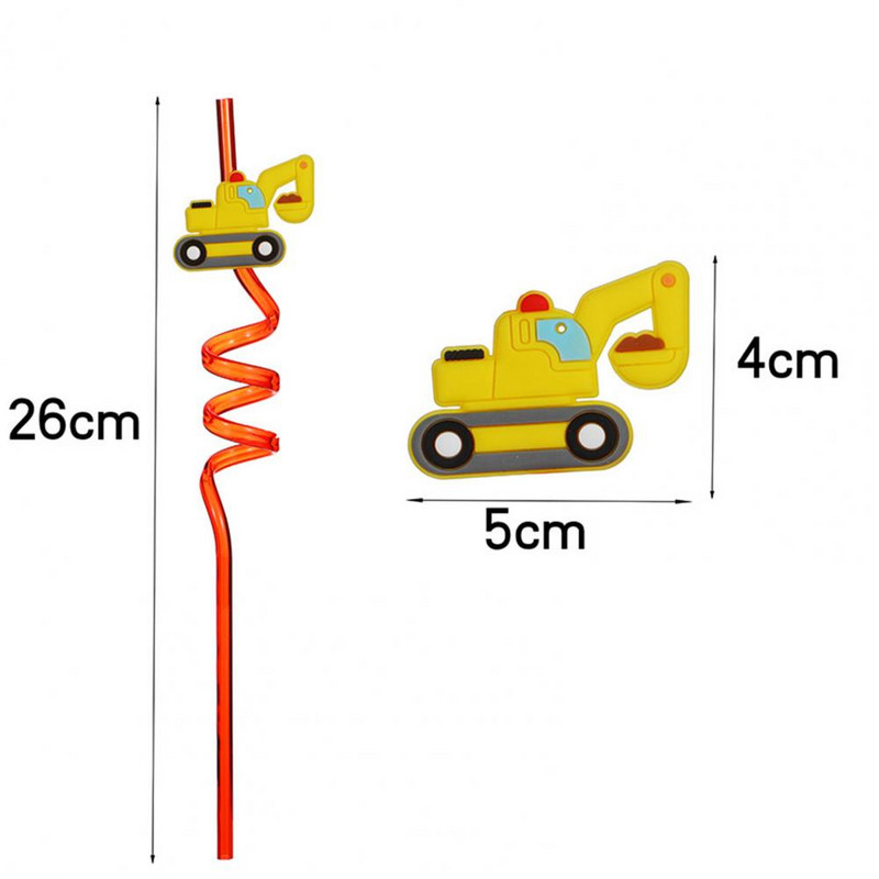 8db Hasznos szívószálak Imádnivaló szívószálak Újrafelhasználható, igényes formájú kotrógép Bulldózer dekor buli szívószálak
