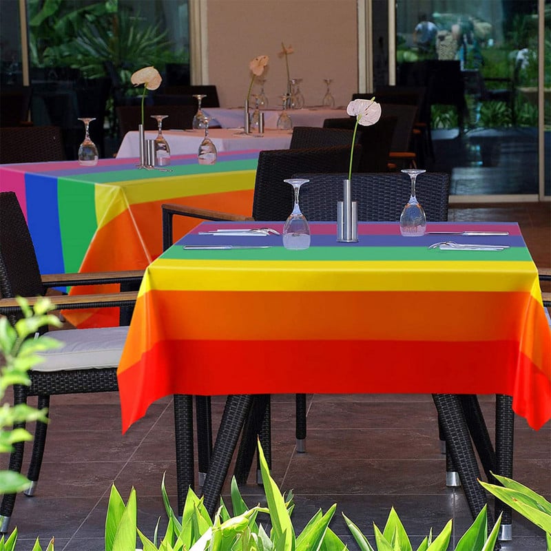 Plastikinė vienkartinė vaivorykštės staltiesė Gimtadienio vakarėlio vestuvinio stalo užvalkalas Valymo audeklo dangtelis Stačiakampio formos staltiesės apdaila