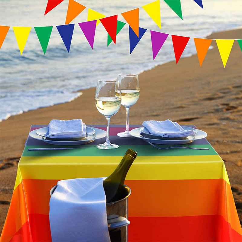 Plastikinė vienkartinė vaivorykštės staltiesė Gimtadienio vakarėlio vestuvinio stalo užvalkalas Valymo audeklo dangtelis Stačiakampio formos staltiesės apdaila