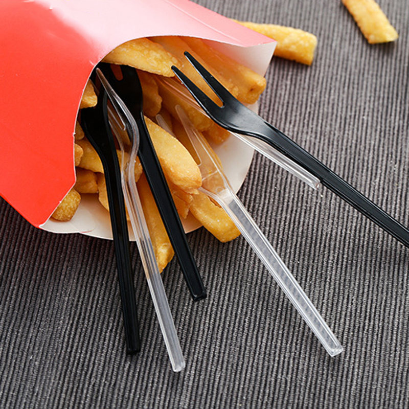 50 db/szett Eldobható műanyag kis villa egyedileg csomagolt étkészlet kellékek gyümölcs desszert tortavillák bulitartozékok