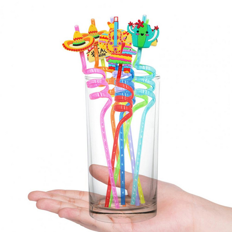 8 buc. Paie de cocktail din Mexic Paie de băutură Decorative reutilizabile Modele tematice Fiesta Suc Paie Hawaii Beach Party Decor Paie