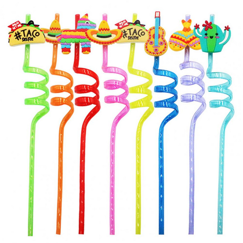 8 buc. Paie de cocktail din Mexic Paie de băutură Decorative reutilizabile Modele tematice Fiesta Suc Paie Hawaii Beach Party Decor Paie