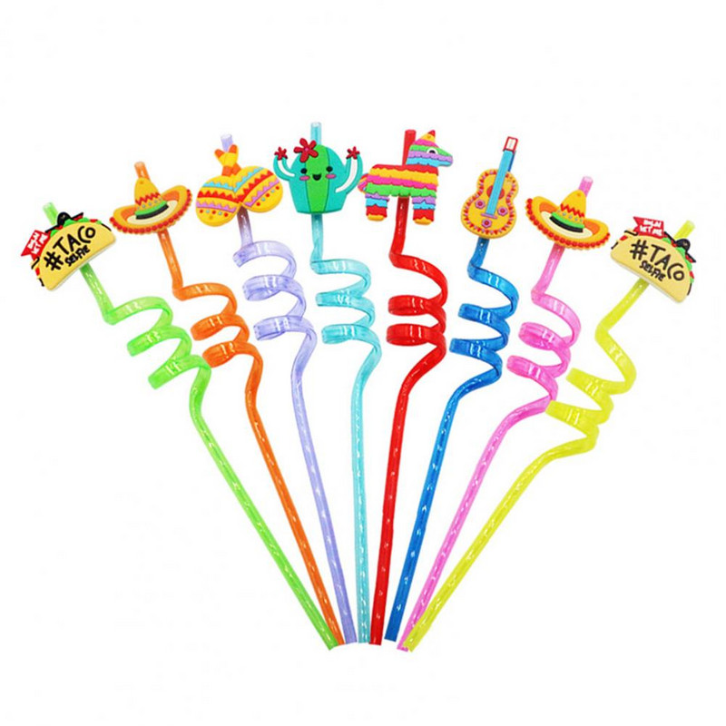 8 buc. Paie de cocktail din Mexic Paie de băutură Decorative reutilizabile Modele tematice Fiesta Suc Paie Hawaii Beach Party Decor Paie
