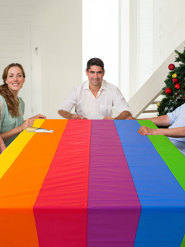 Naujas vandeniui atsparus stačiakampis stalo užvalkalas vaivorykštės stalo staltiesė spalvinga vaivorykštės tema skirta gimtadienio vakarėliui, 54 x 108 colių