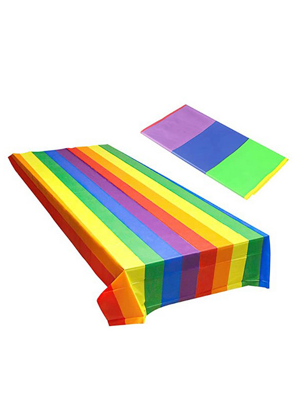 Naujas vandeniui atsparus stačiakampis stalo užvalkalas vaivorykštės stalo staltiesė spalvinga vaivorykštės tema skirta gimtadienio vakarėliui, 54 x 108 colių