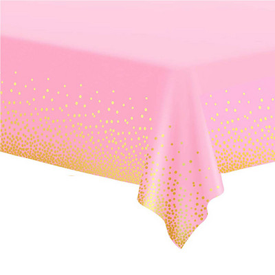 Accesorii pentru petreceri de la mulți ani 54 x 108 inch Față de masă confetti cu buline roz Husă de masă de unică folosință Decorare de nuntă