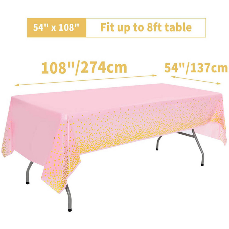 Laimingo gimtadienio vakarėlio reikmenys 54 x 108 rožinės spalvos taškinė konfeti staltiesė vienkartinė stalo danga Vestuvių puošmena