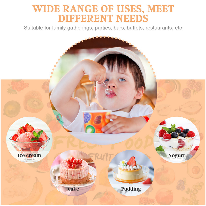 200 tk Käepide roostevabast terasest jäätiselusikas läbipaistev lusikas roosi lusikad kook magustoit plastikust teelusikas beebi ühekordne