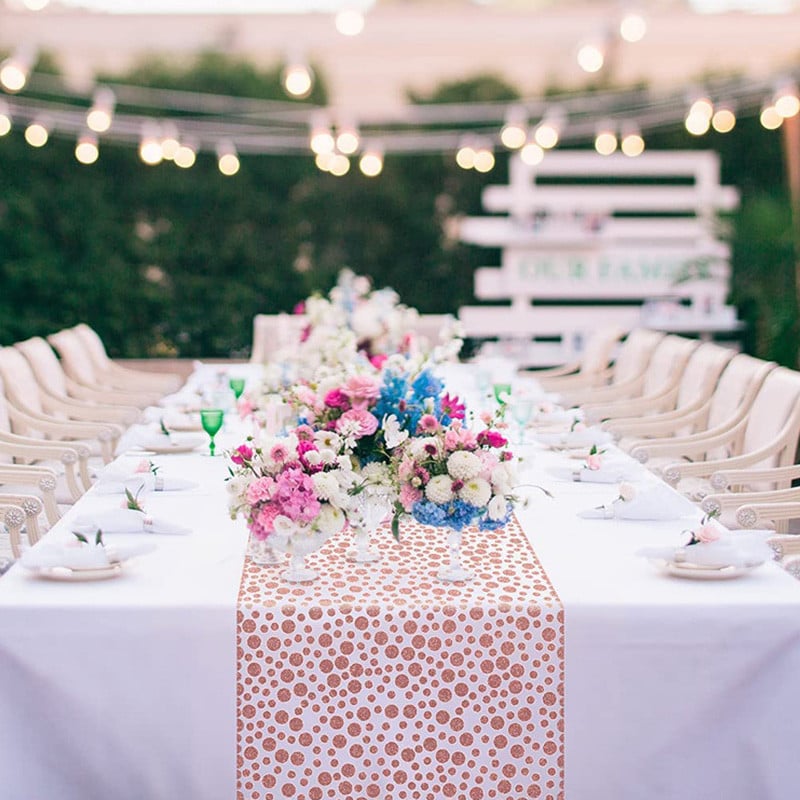 PEVA vienkartinė vandeniui atspari staltiesė Juoda Mėlyna Balta Spalva Tašku paauksuotas stalo uždangalas Vestuvių banketo gimtadienio šventės stalo dekoras