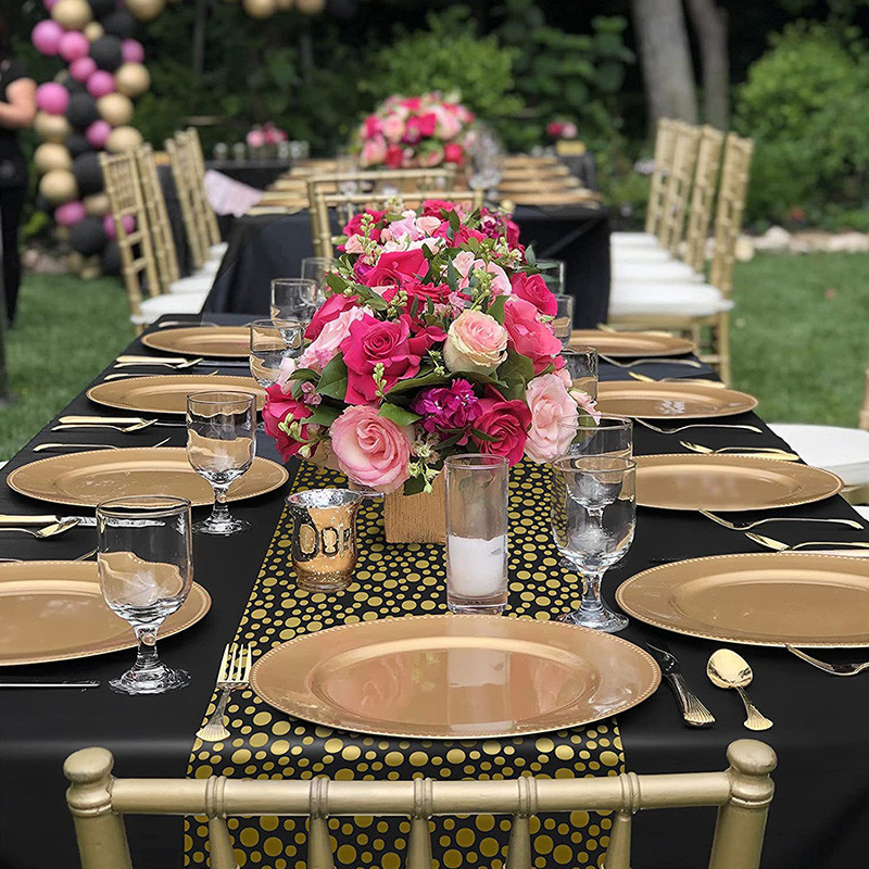 PEVA vienkartinė vandeniui atspari staltiesė Juoda Mėlyna Balta Spalva Tašku paauksuotas stalo uždangalas Vestuvių banketo gimtadienio šventės stalo dekoras