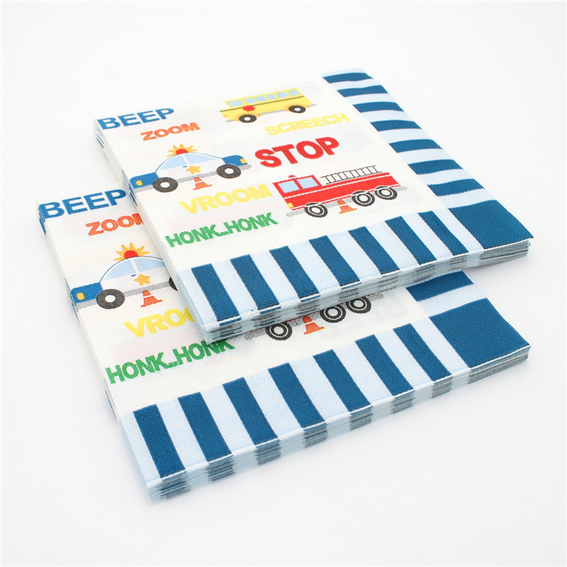 20 vnt / pakuotė 33x33 cm vienkartinės inžinerinės transporto priemonės, automobilių vakarėlio laikas, spausdintas stalo vakarienės servetėlės restorano popieriaus dekoravimas