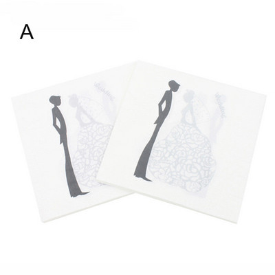 40 vnt/stal. Nuotakos ir jaunikio vienkartinės popierinės servetėlės Vestuvių stalo dekoras Vestuvių dušo servetėlės Santuokos vakarėlio reikmenys