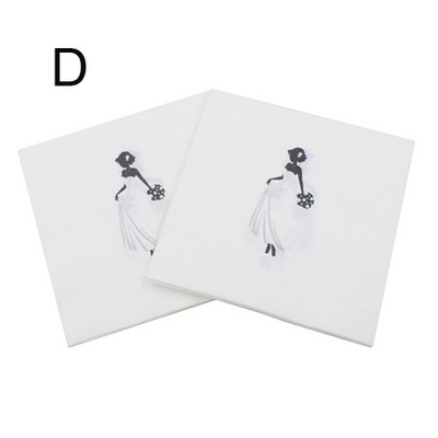 40 vnt/stal. Nuotakos ir jaunikio vienkartinės popierinės servetėlės Vestuvių stalo dekoras Vestuvių dušo servetėlės Santuokos vakarėlio reikmenys