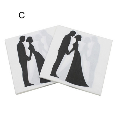 40 vnt/stal. Nuotakos ir jaunikio vienkartinės popierinės servetėlės Vestuvių stalo dekoras Vestuvių dušo servetėlės Santuokos vakarėlio reikmenys