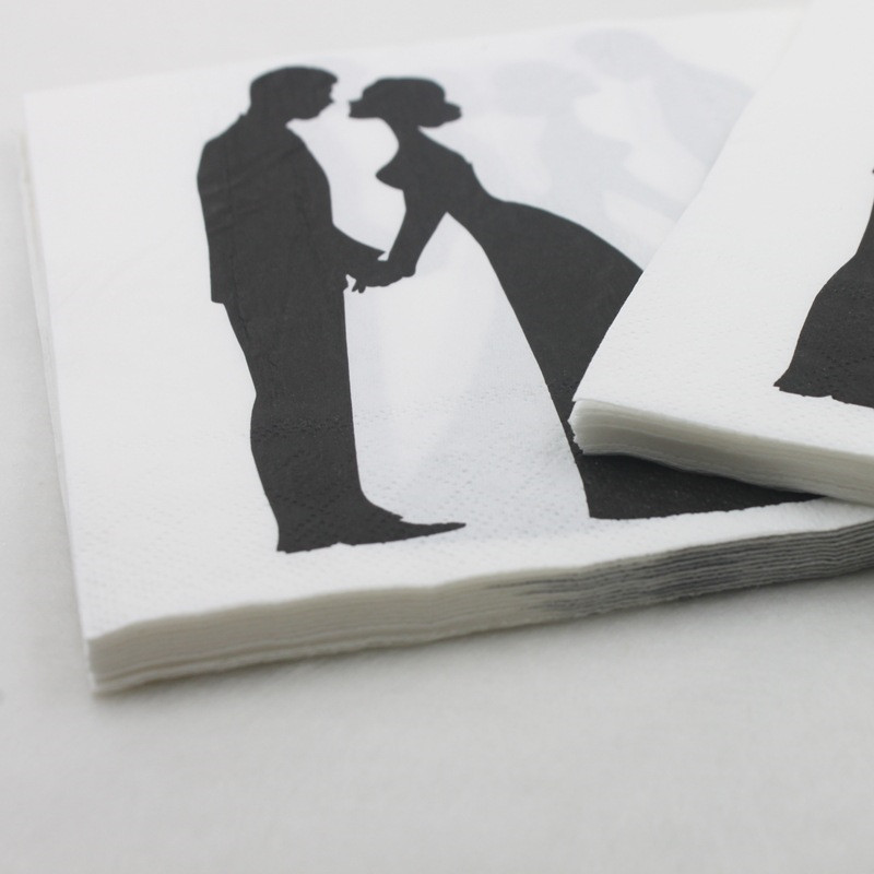 40 vnt/stal. Nuotakos ir jaunikio vienkartinės popierinės servetėlės Vestuvių stalo dekoras Vestuvių dušo servetėlės Santuokos vakarėlio reikmenys