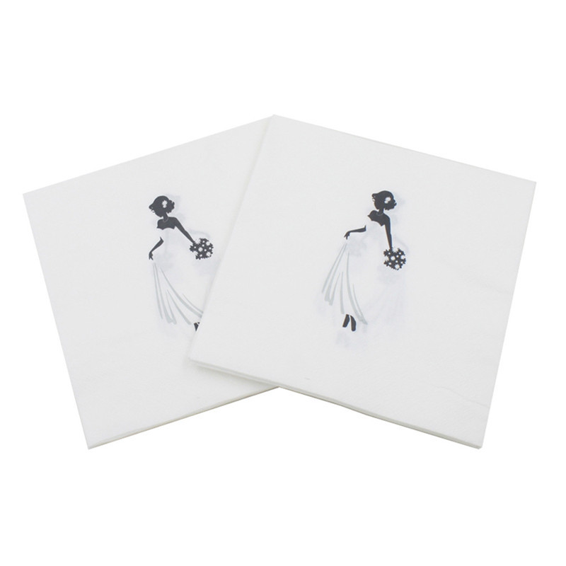 40 vnt/stal. Nuotakos ir jaunikio vienkartinės popierinės servetėlės Vestuvių stalo dekoras Vestuvių dušo servetėlės Santuokos vakarėlio reikmenys