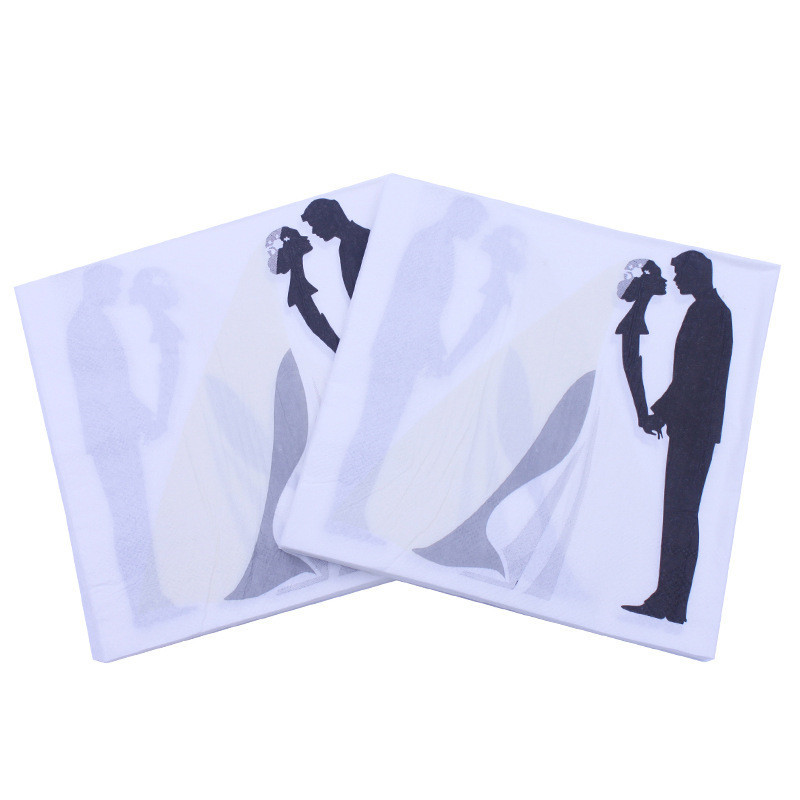 40 vnt/stal. Nuotakos ir jaunikio vienkartinės popierinės servetėlės Vestuvių stalo dekoras Vestuvių dušo servetėlės Santuokos vakarėlio reikmenys