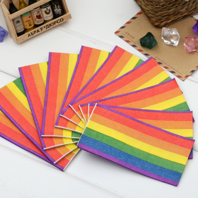 20 vnt. / Pakuotė Rainbow stalo popierinės servetėlės Paprastos spalvotos dryžuotos servetėlės popierinės servetėlės vestuvių dekorui kūdikio šventės gimtadienio vakarėliui