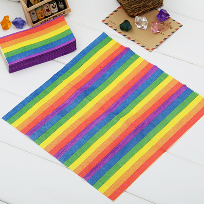 20 vnt. / Pakuotė Rainbow stalo popierinės servetėlės Paprastos spalvotos dryžuotos servetėlės popierinės servetėlės vestuvių dekorui kūdikio šventės gimtadienio vakarėliui