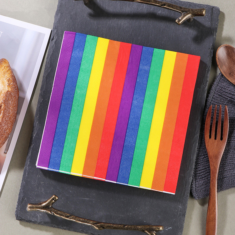 20 vnt. / Pakuotė Rainbow stalo popierinės servetėlės Paprastos spalvotos dryžuotos servetėlės popierinės servetėlės vestuvių dekorui kūdikio šventės gimtadienio vakarėliui